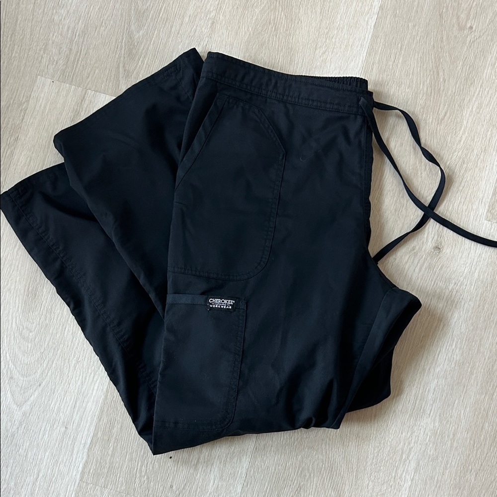 Cherokee Workwear Women's Drawstring Flare Scrub Pant in Black